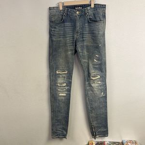 Embellish Men's Blue Distressed Denim Jeans Size 32